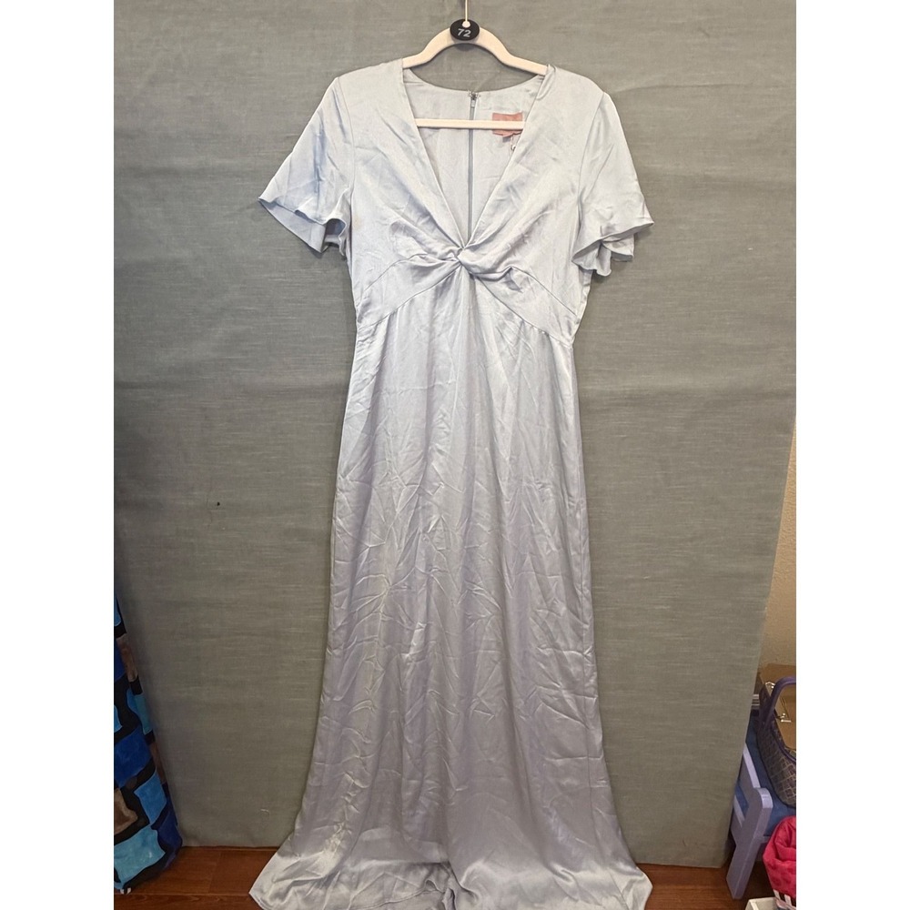 M 72 Show Me Your Mumu Silver Satin Twist Front Maxi Dress Size Medium NWT